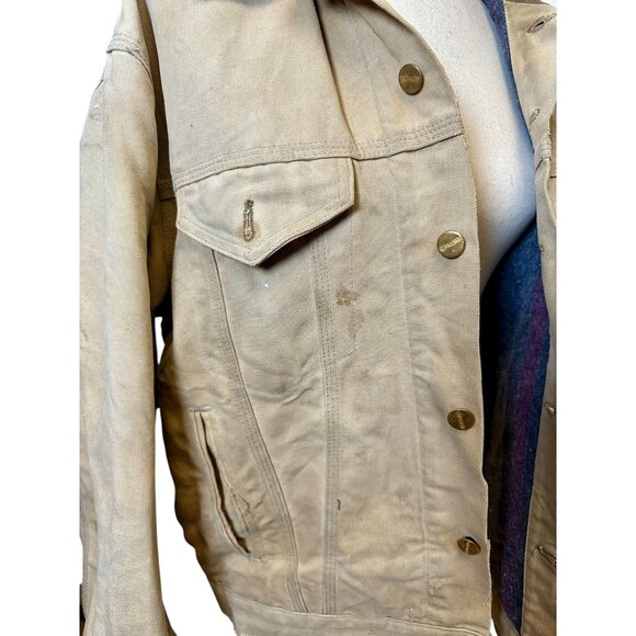 Vintage Carhartt Blanket Lined Chore Jacket Tan Distressed Workwear Size 44 USA - Picture 8 of 12